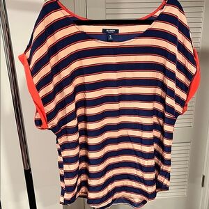 Old Navy Navy and Coral Striped Short-Sleeve Tee